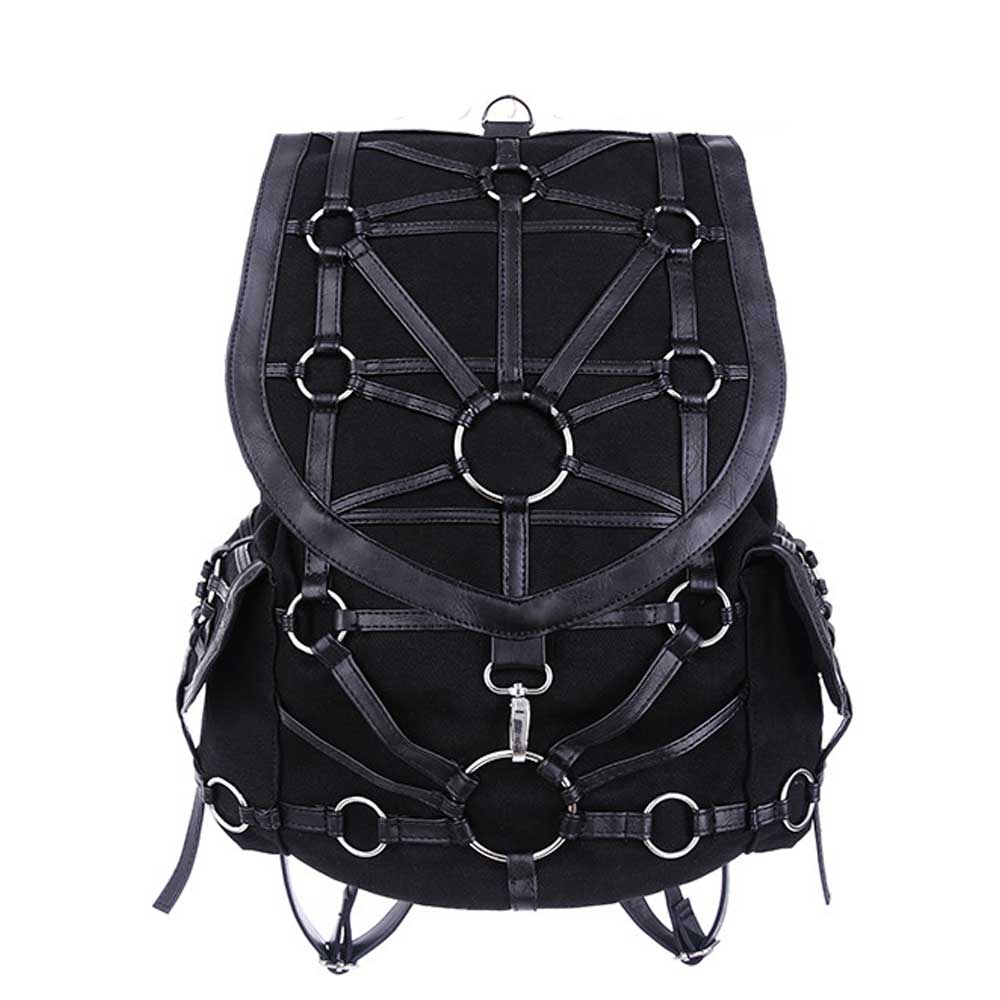 O-ring backpack with faux leather straps black - One Size - Restyle